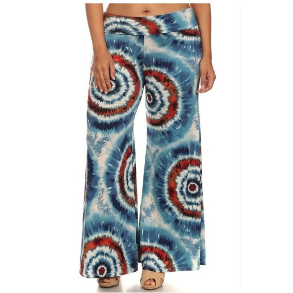 Plus Size Tie Dye Wide Leg Palazzo Pants - Picture 4 of 7